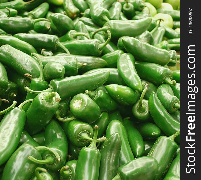 Green chili peppers in the supermarket