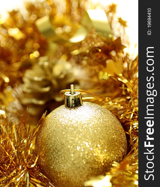 Christmas yellow ball - holiday background