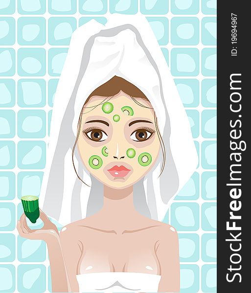 Girl With Cucumber And Kiwi Facemask