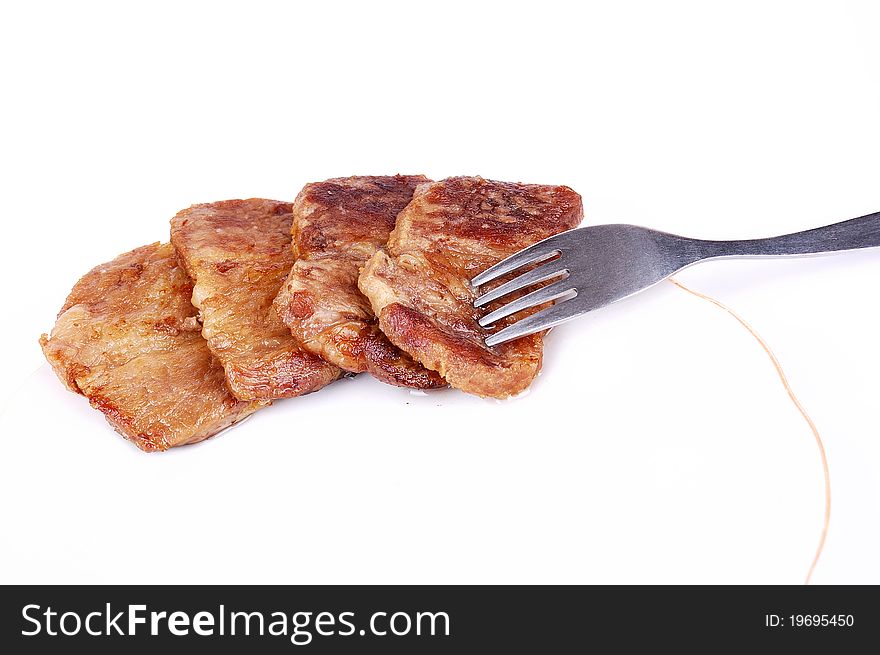 Fried steak on a white background