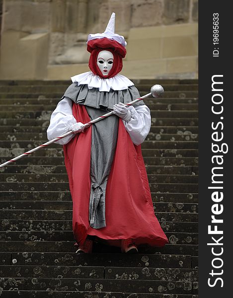 A portrait of one of the most beautiful masks photographed in open street during venetian carnival. A portrait of one of the most beautiful masks photographed in open street during venetian carnival.