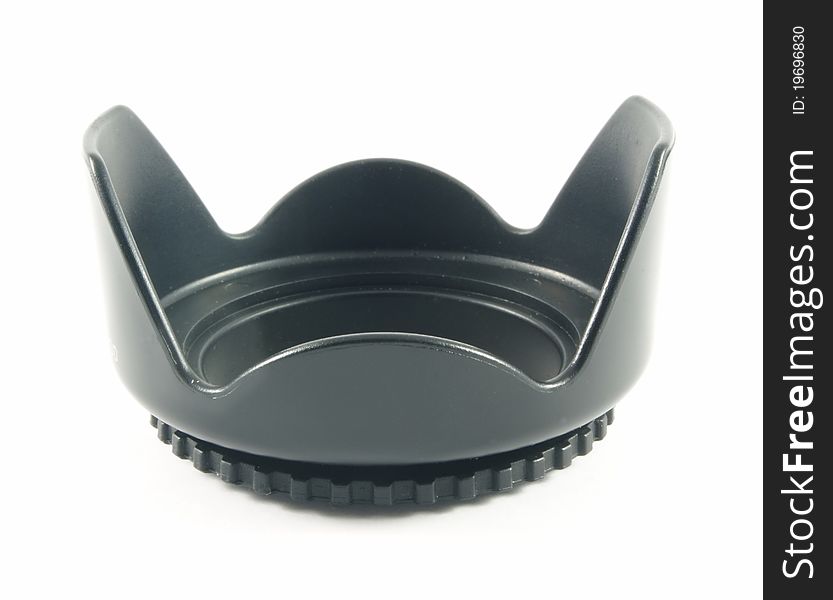 Black flower lens hood closeup