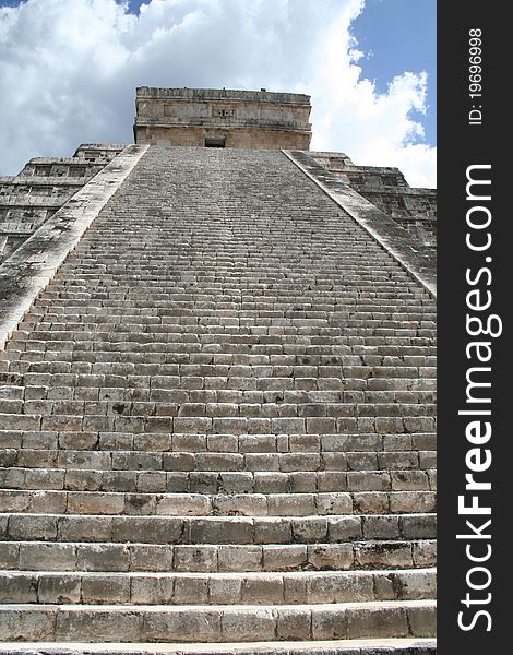 Ancient stairway on Mayan ruins at Chichen Itza Mexico