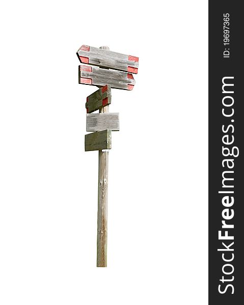 Wooden signpost with blank spaces isolated
