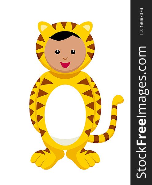 Illustration of a kin in tiger costume. Illustration of a kin in tiger costume