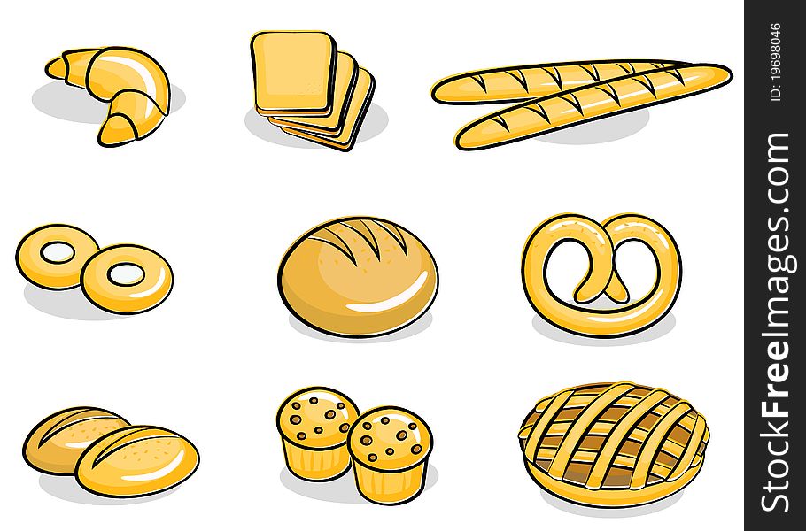 Illustration of bakery icon set