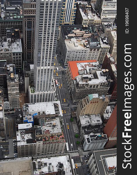 Aerial view of fifth avenue in midtown manhattan