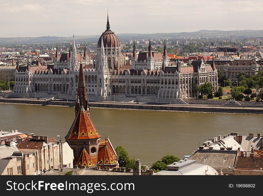 The Parliament house set on the bank of river Danube seen from the Fisherman bastion, Hungary. The Parliament house set on the bank of river Danube seen from the Fisherman bastion, Hungary.