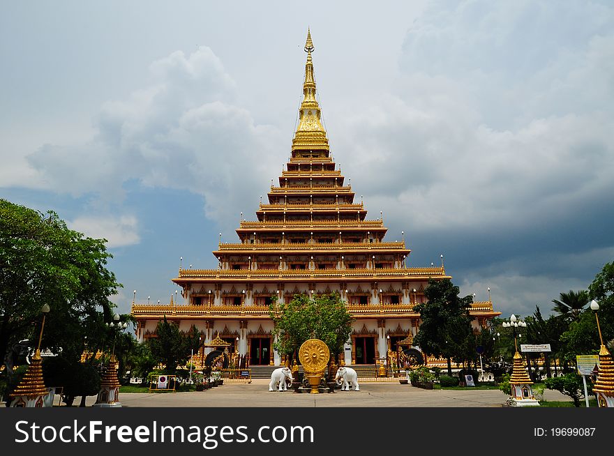 Golden pagoda at the temple, Khonkaen Thailand