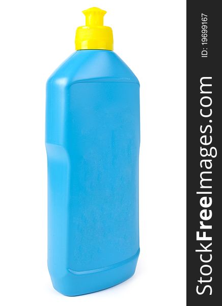 One blue clean bottle isolated on white background