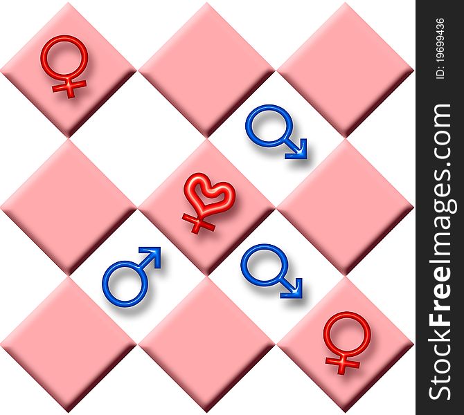 Sex symbols on game board red blue illustration. Sex symbols on game board red blue illustration