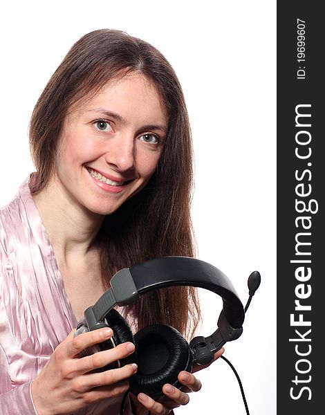 Beautiful smiling young woman with headphones