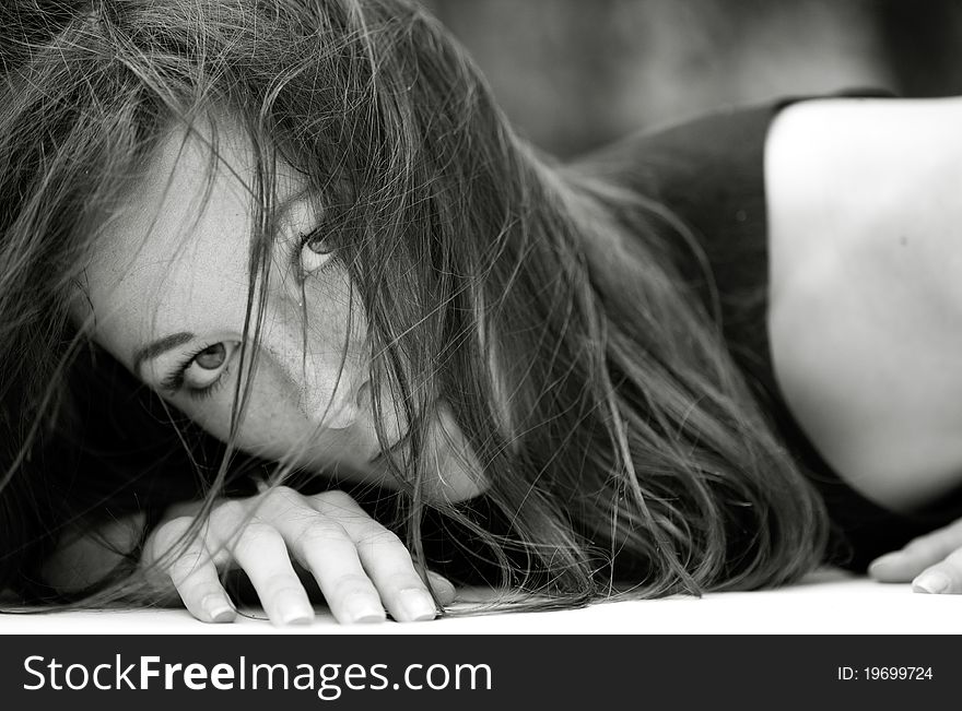 Aggressive female portrait. outdoor shot