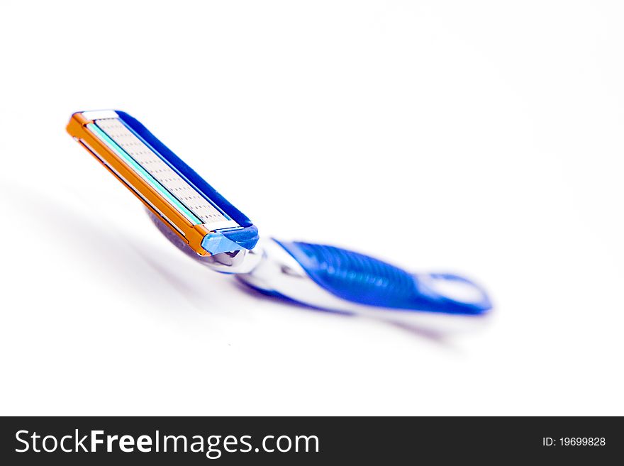 Blue razor isolate on white background