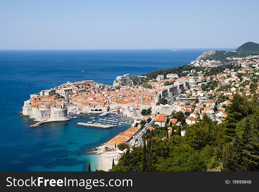 Kind with to the top on a city Dubrovnik