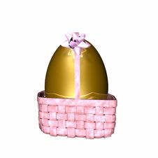 Golden Egg In Pink Easter Basket Stock Photo Golden Egg In Pink Easter Basket Stock Photo