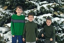 Boys Playing Outside In Snow Royalty Free Stock Photography