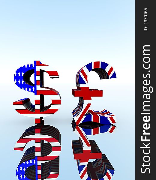 A set of US and UK currency symbols. A set of US and UK currency symbols.