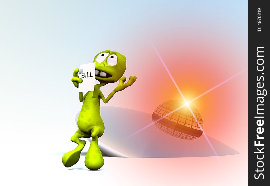 An image of an alien that has just received a large bill for the repair of its crashed UFO. An image of an alien that has just received a large bill for the repair of its crashed UFO.