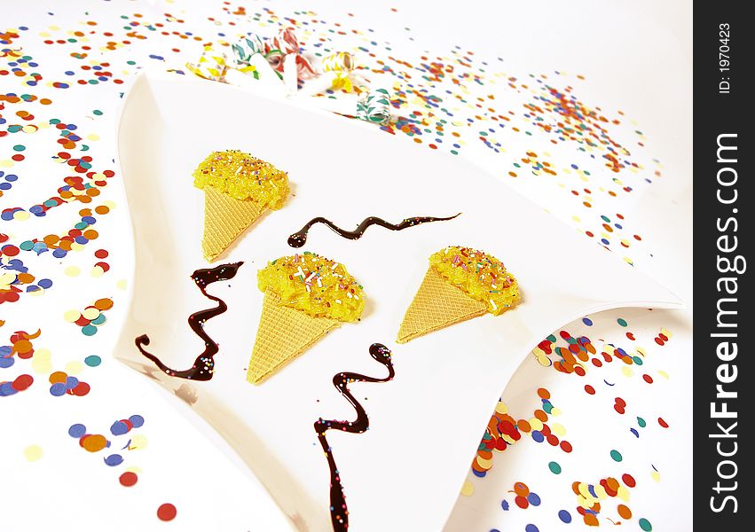 Party food ice cone sweets with confetti