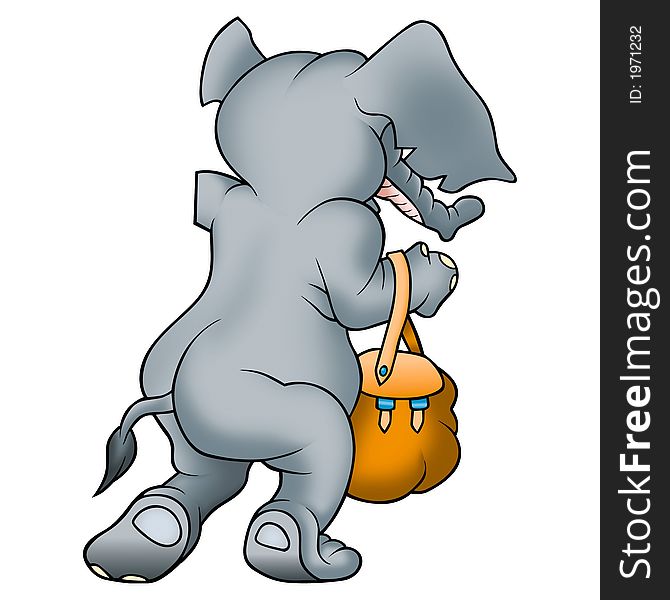 Elephant and bag - traveler elephant - high detailed illustration