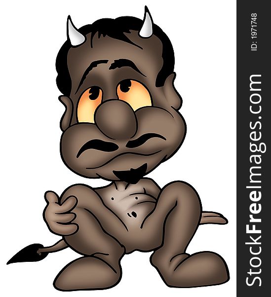 Little devil 12 - High detailed and coloured illustration - Pensive dark devil
