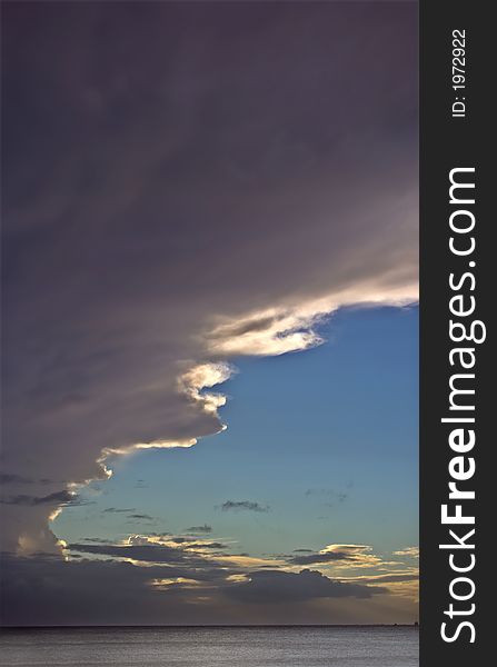 Sunset and thunder over the Pacific Ocean