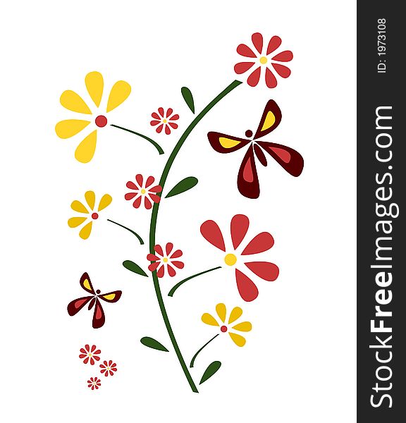 Simple flower design with butterflies in bright colors. Simple flower design with butterflies in bright colors