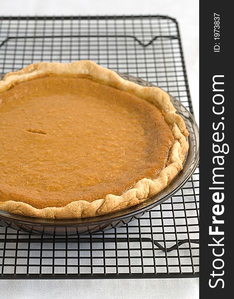 Pumpkin Pie on a cooling rack