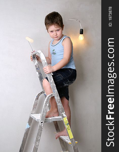 Boy with palette-knife near a ladder