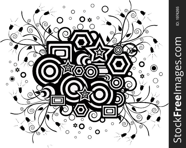 Background with circles and floral elements. Background with circles and floral elements