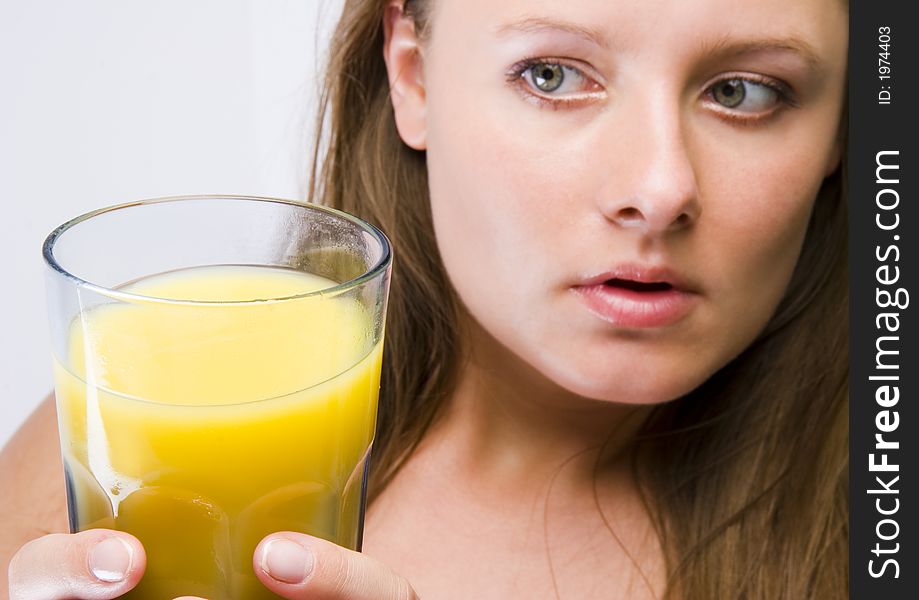 Beautiful young woman portrait with orange. Beautiful young woman portrait with orange