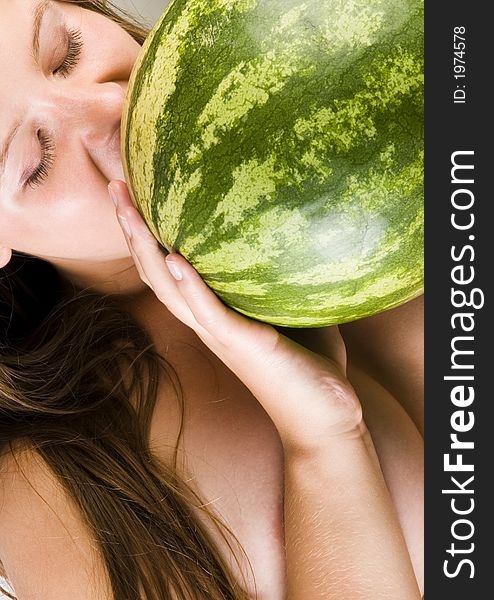 Beautiful young woman portrait with Watermelon. Beautiful young woman portrait with Watermelon