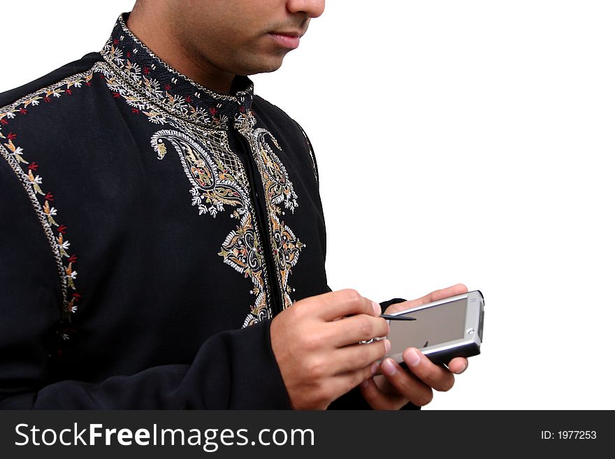 Indian Using Pda 3 With Clipping Path