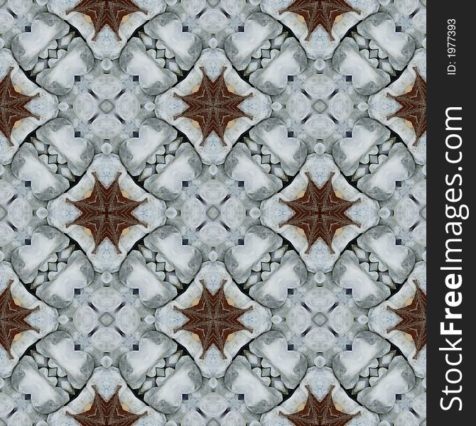 Seamless pattern tile, ornament from stones with autumn leave