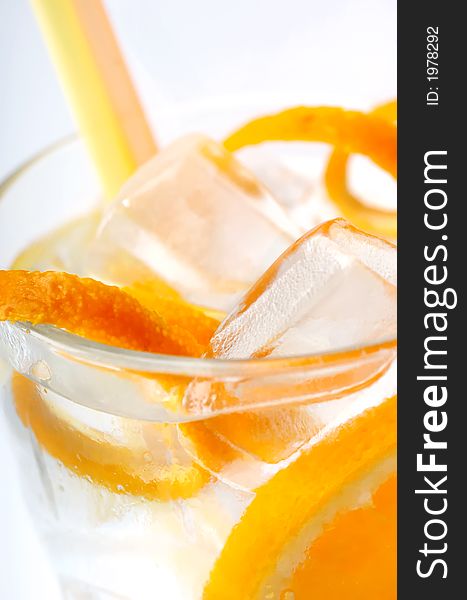 Close up photo of the lemon cocktail glass on the white background