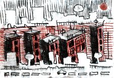City And Abstract And Drawing And Architecture Stock Images