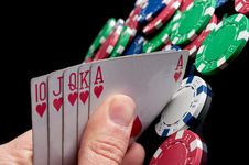 Royal Flush And Poker Chips Stock Image