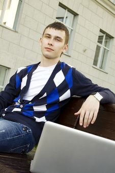 Studying With A Laptop On Campus Stock Photography Studying With A Laptop On Campus Stock Photography