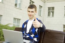 Studying With A Laptop On Campus Stock Photography