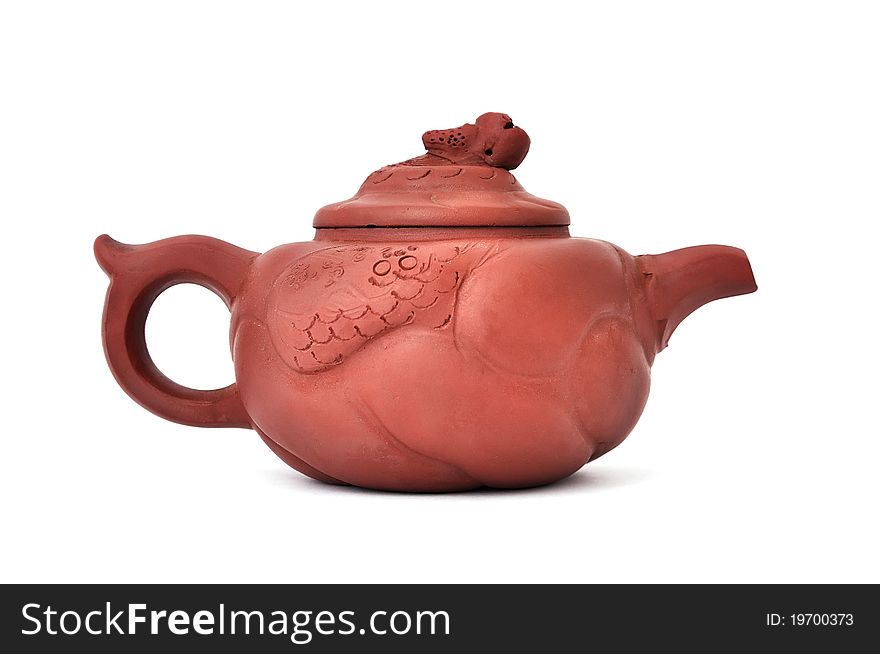Brown ceramic teapot on a white background