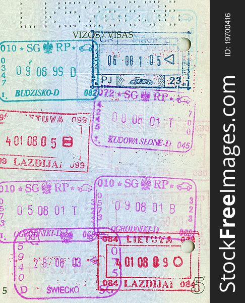 Passport page with visa stamps