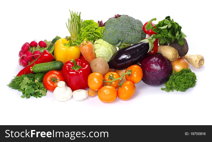 Fresh vegetables on the white background