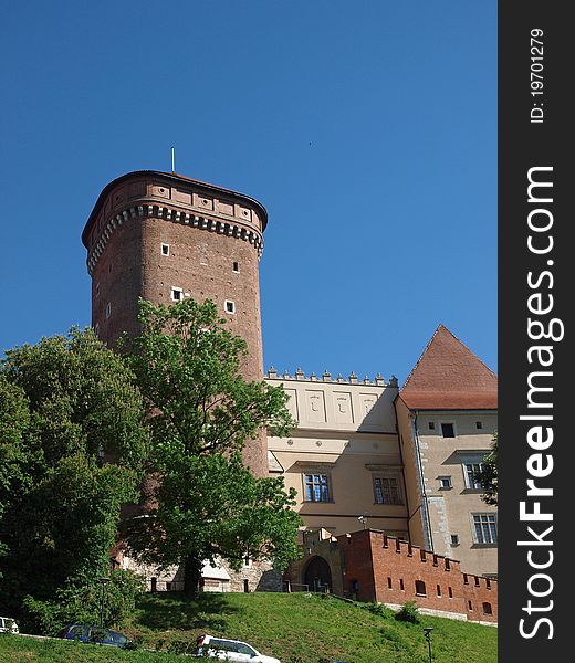 A fragment of the defensive wall around the Royal Castle in Krakow, Poland