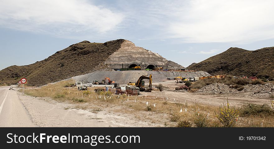 Tunnel Entrance of High Speed Railway Line Construction Site near Turre of Murcia to Almeria section Andalusia Spain