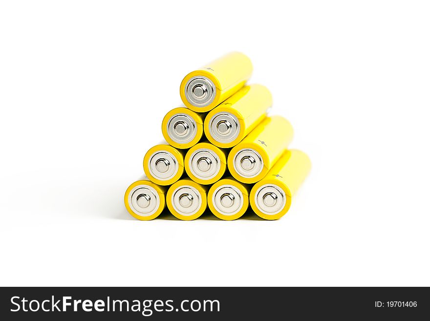 Yellow batteries isolated on white