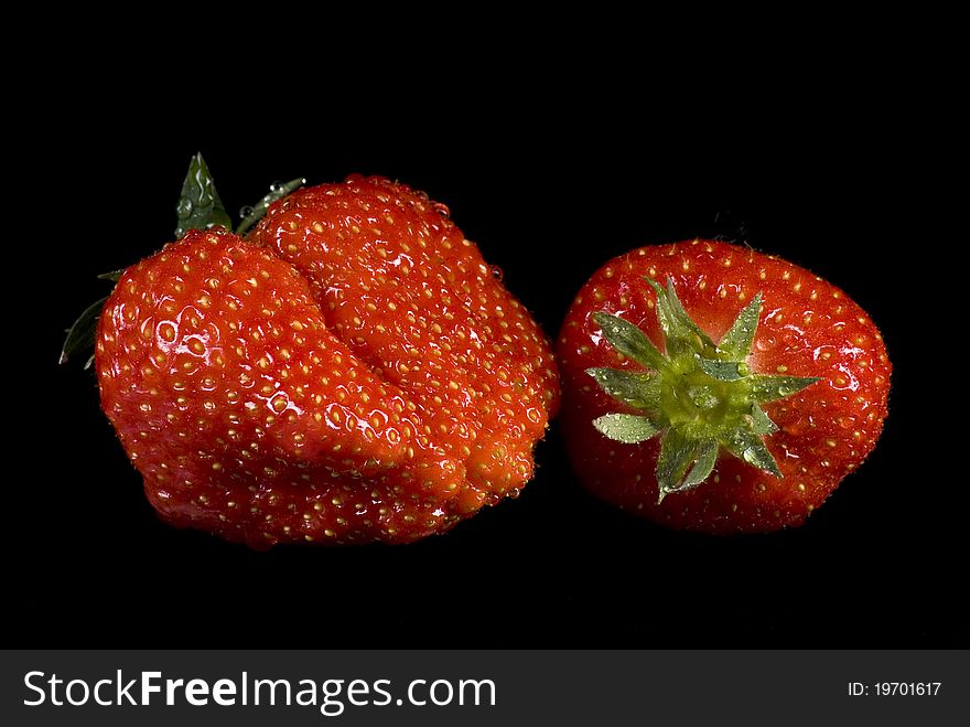 Strawberries on the black background