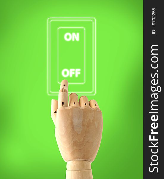 Wooden Hand Selecting icons on green