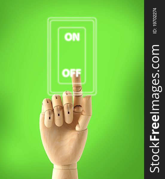 Wooden Hand Selecting icons on green