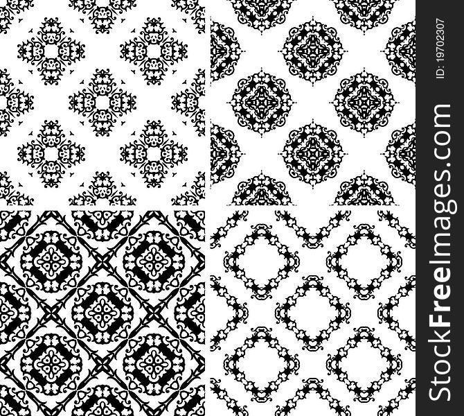 Set seamless damask pattern, romantic wallpaper